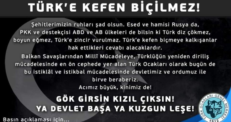 Türk Ocakları: Türk’e Kefen Biçilmez!