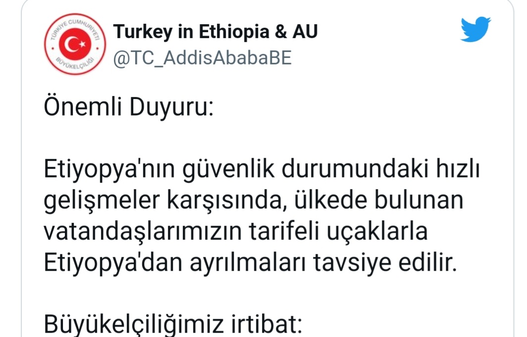 Etiyopya’daki Türk vatandaşlarına çağrı: Ülkeden ayrılın