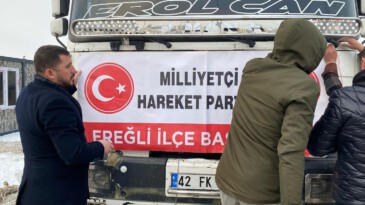 Kansa kan, emekse emek: MHP #Ereğli İlçe Başkanlığı afet bölgesine konteyner gönderdi.