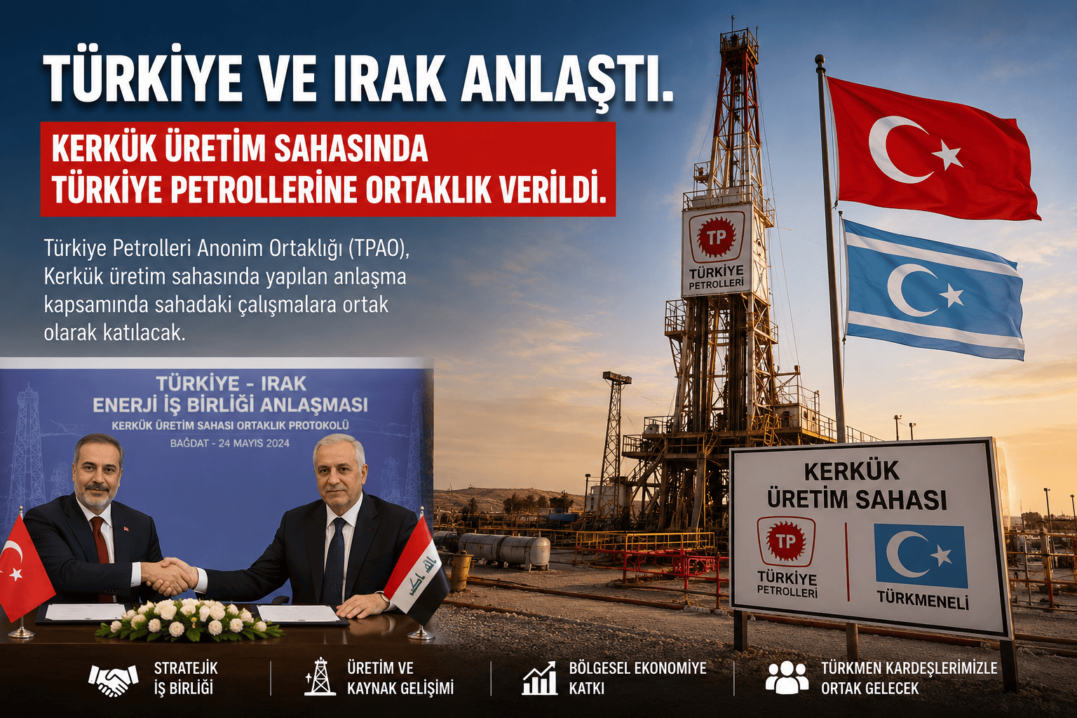 Kerkük üretim sahasında Türkiye Petrollerine ortaklık verildi.